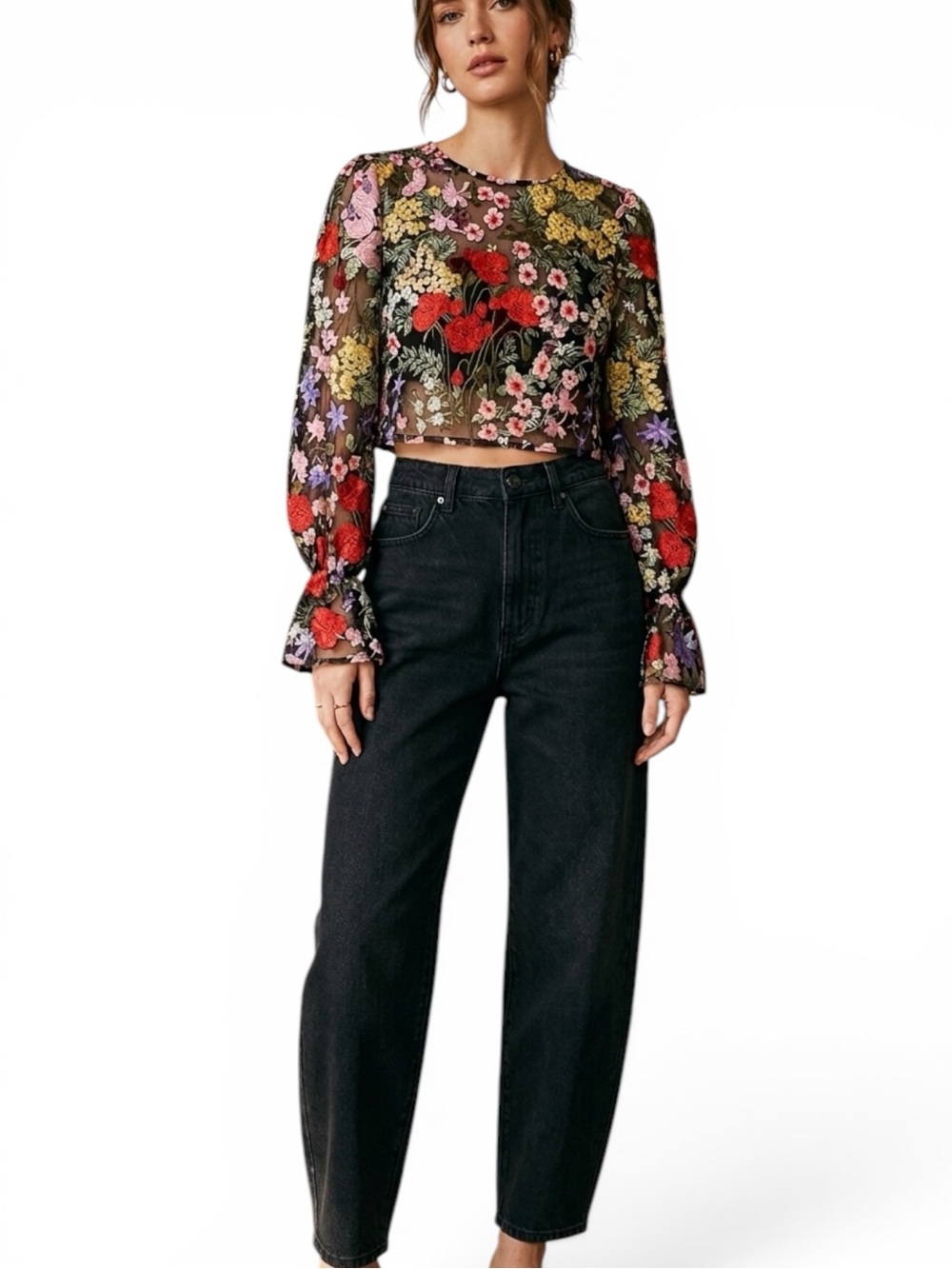 AKIRA Embroidered Sheer Blouse L Dark Romance Whimsigoth Date Night Floral